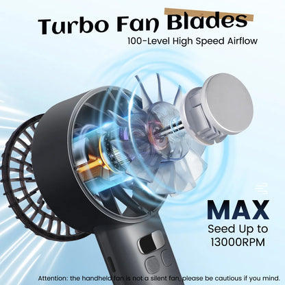 coldSky Handheld Mini Fan 5000mAh Battery Portable Rechargeable Fan with LED Display 1-100 Speed Turbo Fan for Beach Travel Vacation
