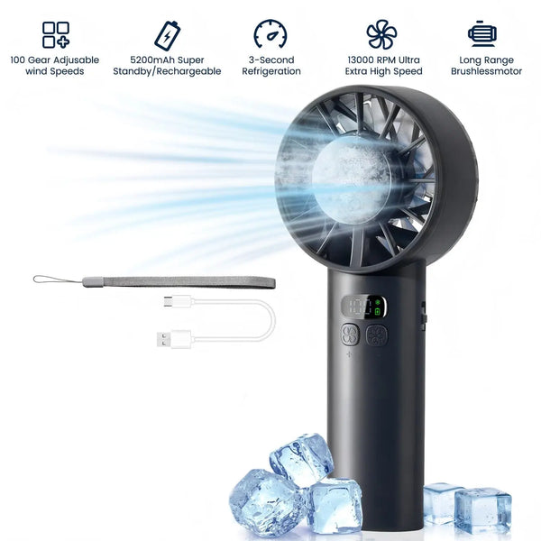 coldSky Handheld Mini Fan 5000mAh Battery Portable Rechargeable Fan with LED Display 1-100 Speed Turbo Fan for Beach Travel Vacation