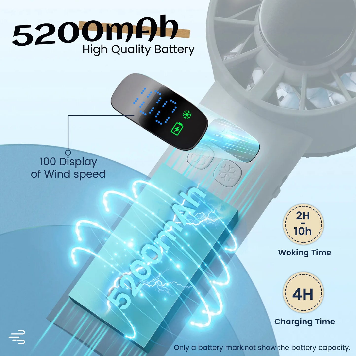 coldSky Handheld Mini Fan 5000mAh Battery Portable Rechargeable Fan with LED Display 1-100 Speed Turbo Fan for Beach Travel Vacation