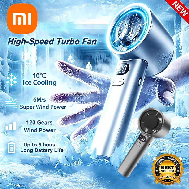 2027 XIAOMI Handheld Cool Fan LED Digital Display Electric Summer Cooling Fan Ice Compress High-Speed Bladeless USB Rechargeable