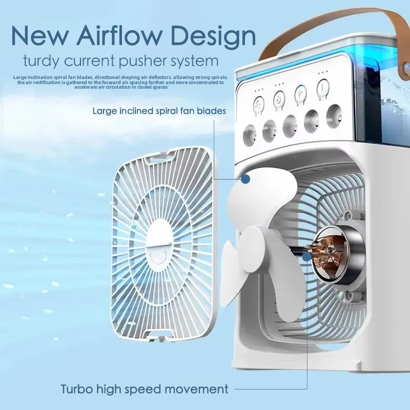 Portable Mini Fan 3 in 1 Cooler Home House LED USB Desk Bedroom Indoor Air Conditioner Humidifier Fans Summer Cool Living Room