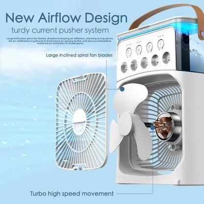 Portable Mini Fan 3 in 1 Cooler Home House LED USB Desk Bedroom Indoor Air Conditioner Humidifier Fans Summer Cool Living Room
