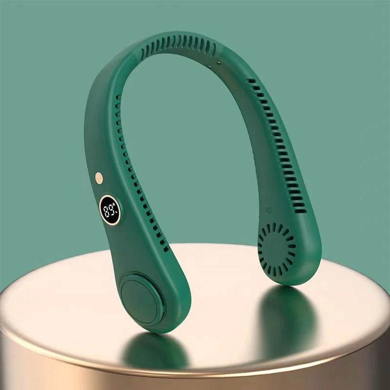 Rechargeable Electric Fan Digital Display Hanging Neck Fan Bladeless Design Electric Fan Bladeless Neckband Fan USB Rechargeable