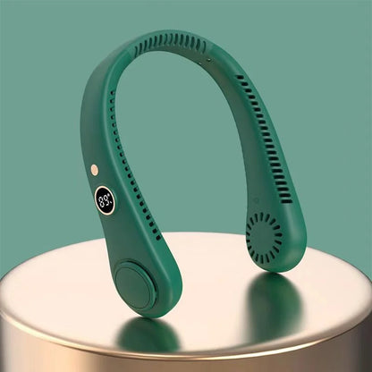 Rechargeable Electric Fan Digital Display Hanging Neck Fan Bladeless Design Electric Fan Bladeless Neckband Fan USB Rechargeable