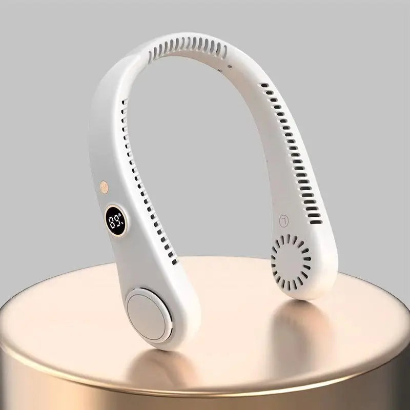 Rechargeable Electric Fan Digital Display Hanging Neck Fan Bladeless Design Electric Fan Bladeless Neckband Fan USB Rechargeable