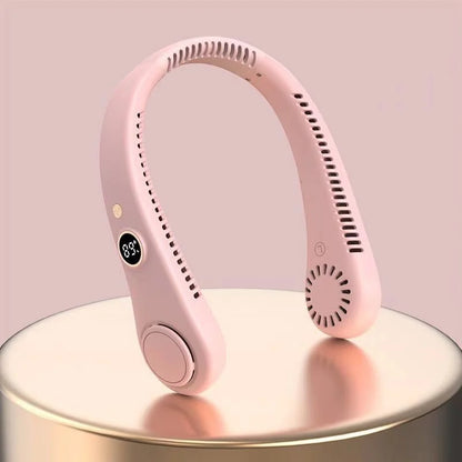 Rechargeable Electric Fan Digital Display Hanging Neck Fan Bladeless Design Electric Fan Bladeless Neckband Fan USB Rechargeable