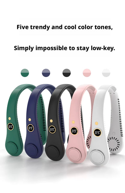 Rechargeable Electric Fan Digital Display Hanging Neck Fan Bladeless Design Electric Fan Bladeless Neckband Fan USB Rechargeable