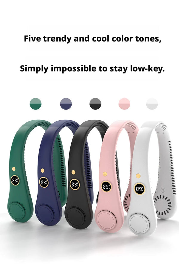 Rechargeable Electric Fan Digital Display Hanging Neck Fan Bladeless Design Electric Fan Bladeless Neckband Fan USB Rechargeable